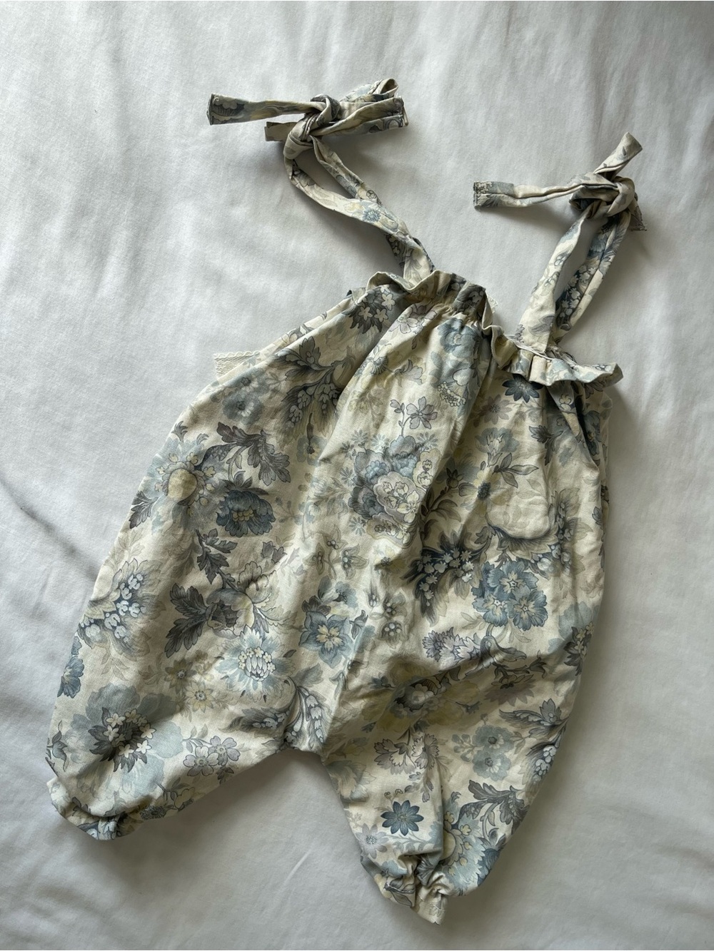Lilly Pulitzer Cream and Blue Floral Tie-Shoulder Baby Romper